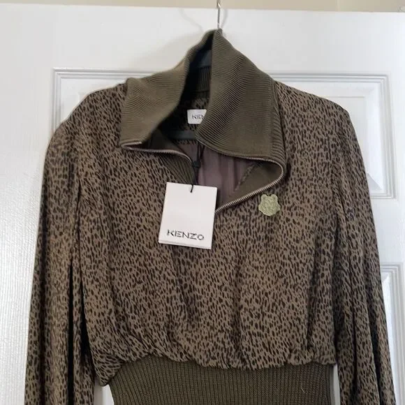 NWT Kenzo Fall/Winter 2020 Women’s Midi Leopard Mixed Material Dress - Picture 7 of 10